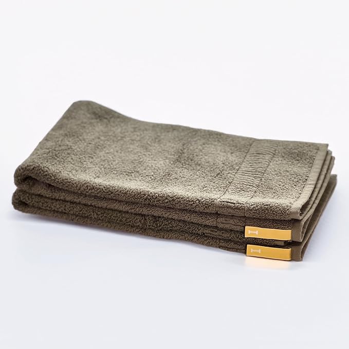 Highly Absorbent & Quick-Dry Organic Cotton Hand Towels, Lightweight & Resilient, Made in Japan, Oeko-Tex Class 1 Certified, 13.8 x 28 inch, OliveGreen, Pack of 2 – Proof of Purity