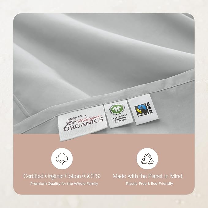 100% Organic Cotton Sheets Twin Size - GOTS Certified Organic Bed Sheets with Deep Pocket 300 Thread Count & Cozy Sateen Weave Gets Softer with Each Wash - Luxury 3 Piece Set (Shore, Twin)