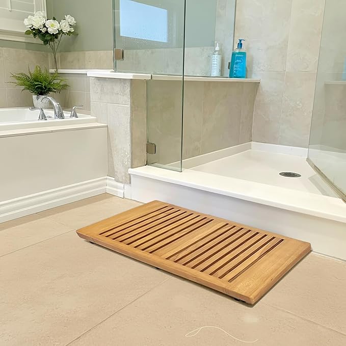 Asta SpaTeak Bathroom Floor Mat, Solid Teak Shower, Spa, Door Mat, Indoor Outdoor Floor Mat, TB-824R (24" x 16")