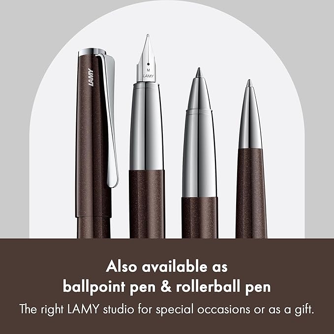 Lamy Studio Premium Fountain Pen 069 Stainless Steel in Shiny Lacquer Finish and Polished Steel Nib Size M Propeller-shaped Clip Including Ink Cartridge T 10 Blue