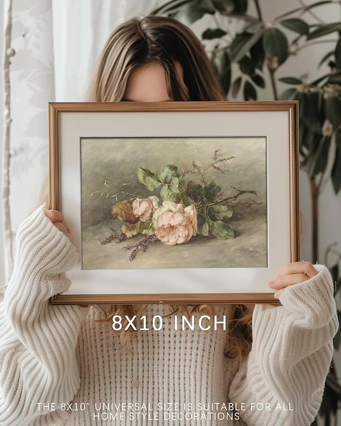 Vodefoad Vintage Antique Floral wall art Farmhouse Country Flower Wall Art, Cottage Flower Oil Art Print Country Field Style Retro Wall Decor for Gallery Kitchen Living Room Bedroom (UNFRAMED 8x10in)