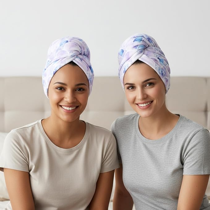 2 Pcs Microfiber Hair Towel Wrap for Women Girl Soft Absorbent Fast Drying Turbans Anti-Frizz Hair Wrap Towels with Elastic Strap for Long Short Curly Thick Wet Hair