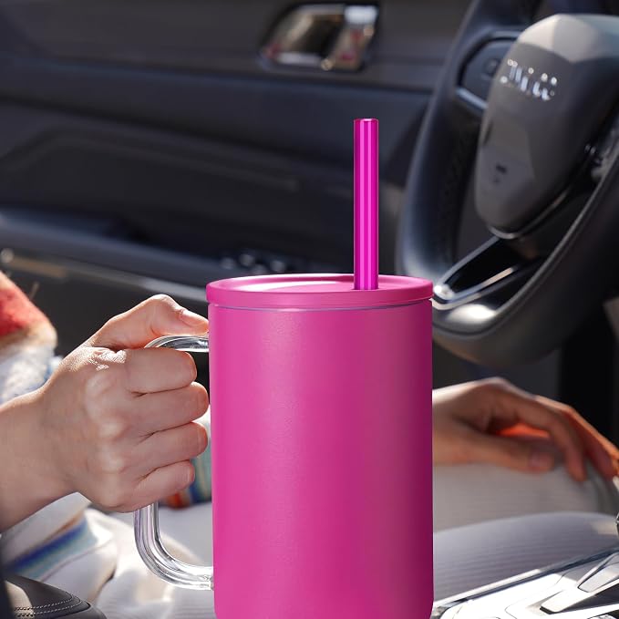 NiHome 12-Pack Plastic Reusable Drinking Straws Fit for Stanley 40 oz 30oz 64 oz Tumbler, 6 Color 12 In Reusable Straws Fit for Stanley Cups, 2 Brushes, BPA-Free for Cold & Hot Drinks (Gradient Pink)