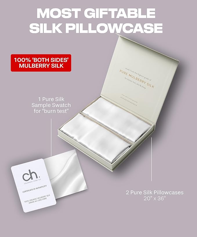 SUNDAYSILKS™ | Silk Pillow Cases 2 PACK | 22 Momme Mulberry Silk Pillowcase Set of 2 | All Sides 100% Pure Silk Slip Pillowcases Bliss for Couples with Zipper, 6A Standard Queen, King Size [Off White]