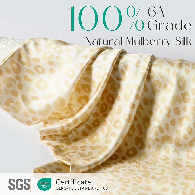 ZIMASILK 100% Pure Mulberry Silk Pillow Cases for Hair and Skin, Soft, Hypoallergenic & Smooth, Both Sides Grade 6A Silk, with Hidden Zipper, Gift for Women Men, 1pc (Queen 20"x30", Yellow Leopard)