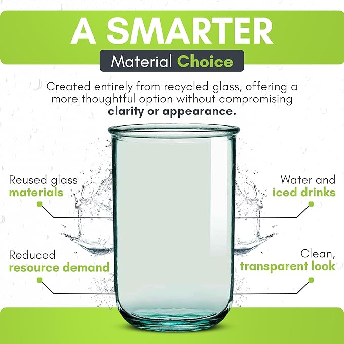 COURONNE CO. Clear Recycled Drinking Glass Tumbler, Perfect for Cocktails, Refreshments & Everyday Use, Restaurant Grade, Crafted without lead-based materials (13.5 Oz, Classico), Pack of 6