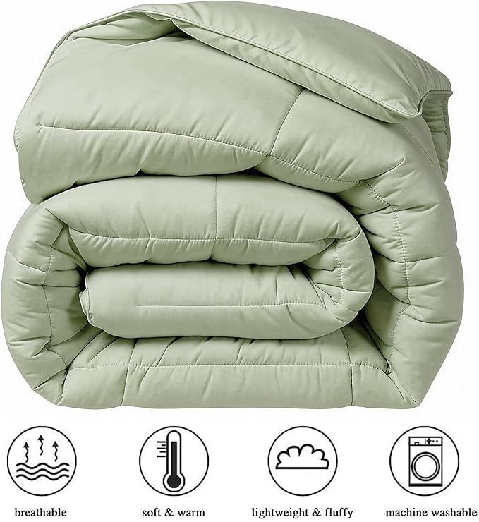 COHOME California King Size Comforter, All-Season Quilted Down Alternative Duvet Insert, Luxury Hotel GentleSoft Comforter with Anti-Clump Tech & 8 Tabs - Reversible - Sage Green 96 x104 inches