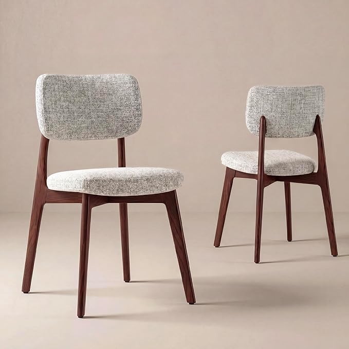 COLAMY Dining Chairs Set of 6, Modern Upholstered Kitchen Room Chairs with Solid Red Oak Wood Legs, 5-Min Easy Assembly Anti-Wobble, High-Weight Fabric Farmhouse Side Chair, 300lbs,Walnut,Beige