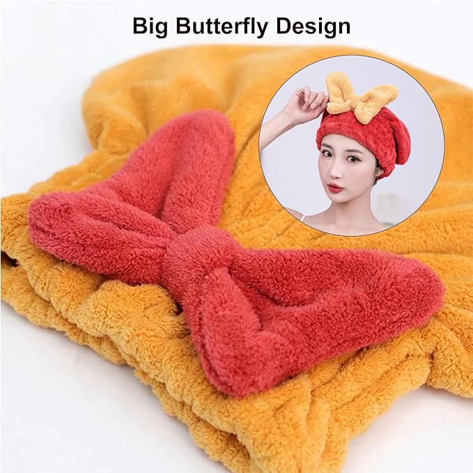 Microfiber Hair Drying Caps for Women 2Pack Pink+Blue | Ultra Absorbent Hair Towels Wrap Turban,Microfiber Bath Towels Bow Shower Cap for Wet Hair,Great Hair Products Gift for Girls
