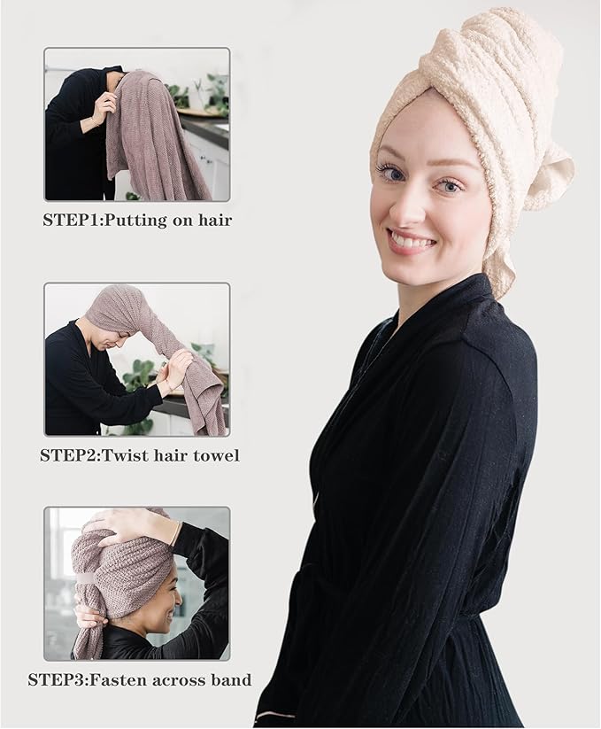 ROLSHOL 2 Packs Large Microfiber Hair Towels for Women, Super Absorbent & Quick Dry Hair Towel Wrap for Curly Hair Long & Short Hair- Anti-Frizz Hair Turbans for Wet Hair (Mauve & Clay)