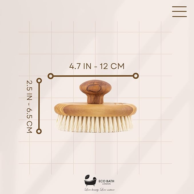 Eco Bath London Natural Sisal Olive Wood Hand Brush - Dry Brushing Body Brush for Exfoliation and Massage, Dry Brushing for Cellulite Lymphatic Drainage, Exfoliating Back Scrubber Spa Gift for Women