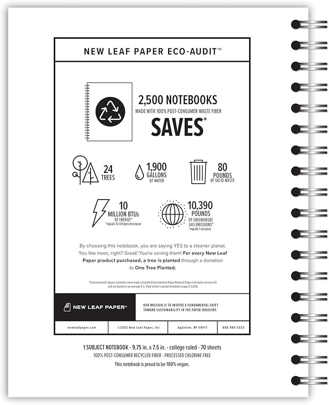 Small Spiral Bound Recycled Notebook, Gray Keys Design, 9.75" x 7.5", 70 Sheets, Double-Wire, College Ruled, Vegan, Made in USA