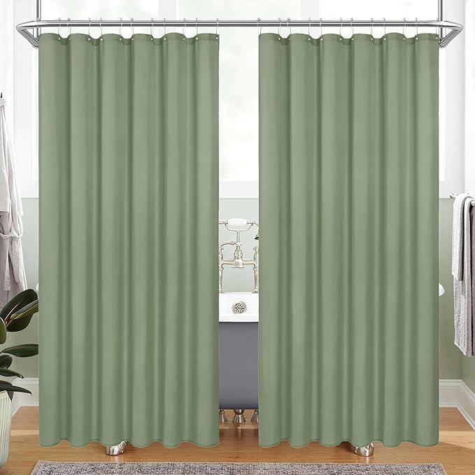 MitoVilla 2 Pack Sage Green Fabric Shower Curtain Liner - 72" W x 72" H, Simple Shower Curtain or Liner for Modern Neutral Hotel Bathroom Decor, Waterproof Cloth & Hotel Quality