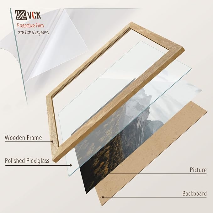VCK 12x18 Frame Set of 3, Natural Solid Wood Beige Picture Frame with Exclusive Wood Grain,Wall Mounting for Home Decor
