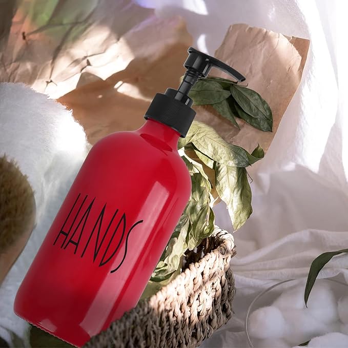 Dish Soap Dispenser for Kitchen - 16 OZ Glass Hand Soap Dispenser Set - Kitchen Bathroom Decor and Accessories (Red)