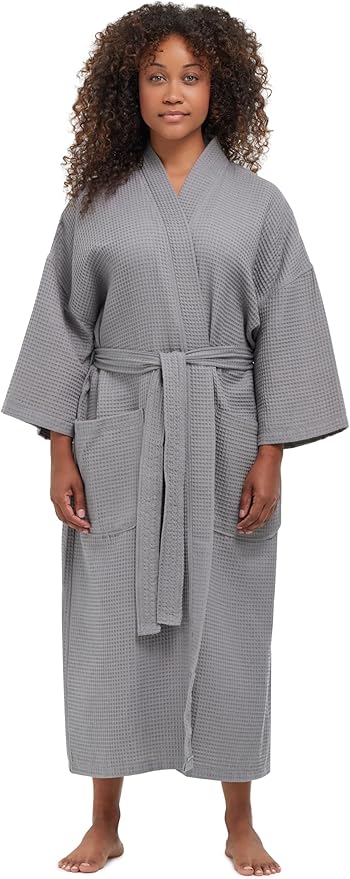 MONARCH Unisex Square Waffle Spa Kimono Robe – Soft Lightweight Fabric & Generously Sized Hotel & Spa Robe with Pockets