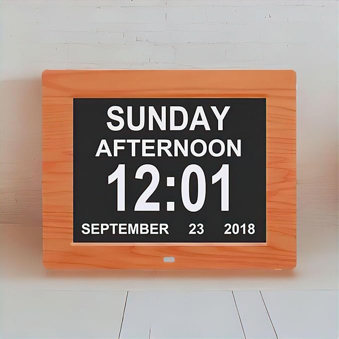 Digital Calendar Date Multi Alarm Clock 8 inch Large Display Auto-Dimming Electic Desk Table Wall Mount Office, Home, Kitchen, Room, School, Bedroom, Living Room (Brown)