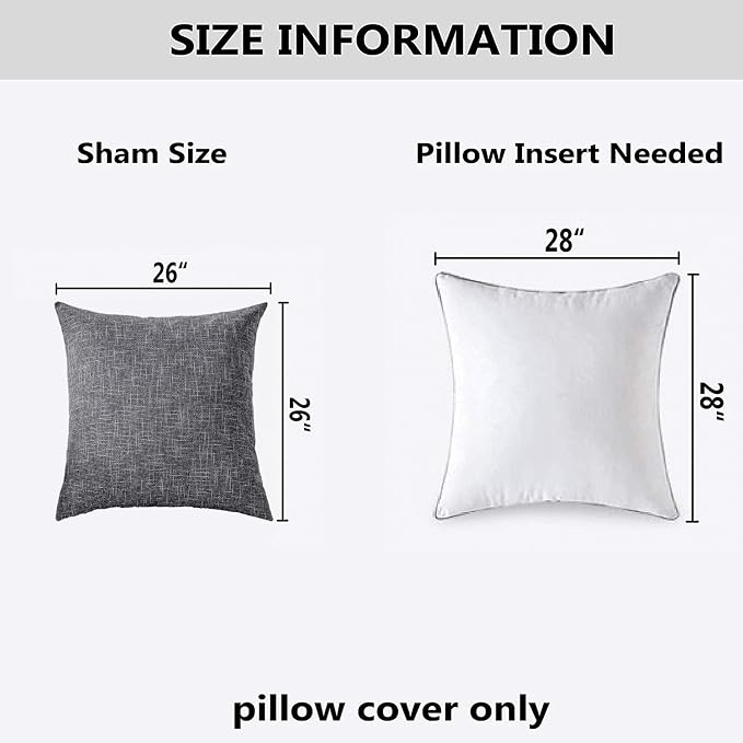 Kevin Textile Pillow Covers Decorative Throw Pillow Covers Linen Square Cushion Case 26" x 26"/66cm x 66cm Dark Grey Farmhouse Pillowcase, 2 Pack