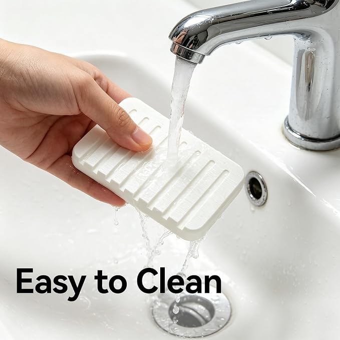 Self Draining Diatomite Stone Soap Dish, Waterfall Drainer Water Absorbing Soap Holder for Bathroom Kitchen Sink, Quick Dry Sponge Holder, Keep Soap Bars Dry Clean & Easy Cleaning(White)