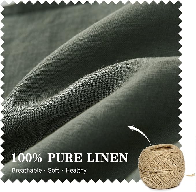 Simple&Opulence 100% Linen Lumbar Pillow Cover 12 x 20 Inches Set of 2 Rectangular Decorative Throw Cushion Cover for Couch Sofa Bed Living Room Office Soft Breathable Farmhouse - Cushing Green