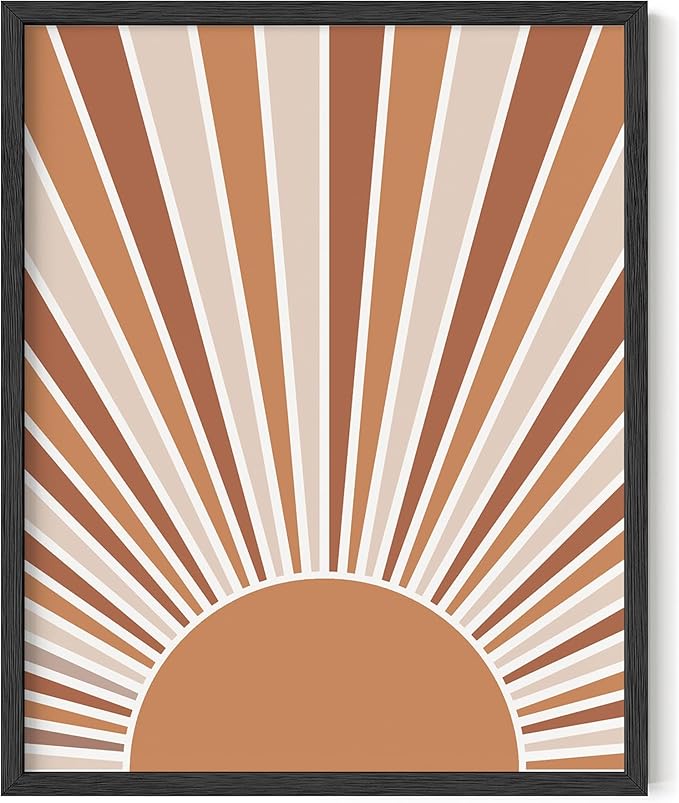Y2K BOO Boho Rising Sun UNFRAMED Wall Art Sunburst Rays Earth Tones Terracotta Mid Century Modern 16x20 Inch Heavyweight Paper Minimalist Aesthetic Decor