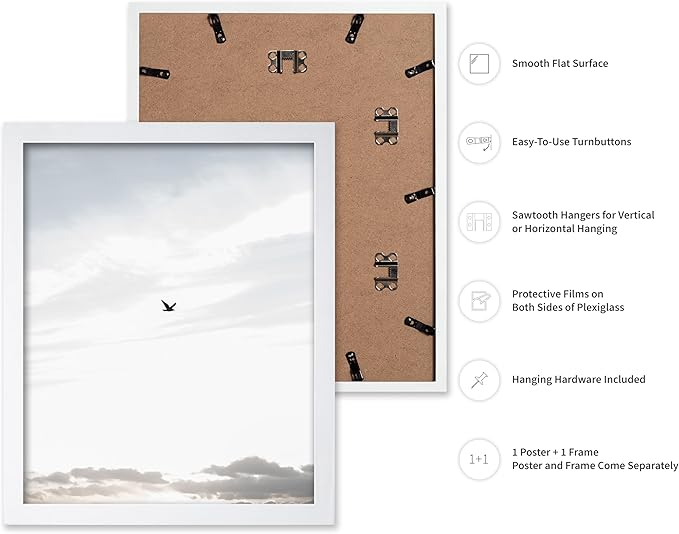 Monem Art Minimalist Bird in Sky Photography Print - Moody Nordic Landscape Art Poster - Wall Decor for Living Room, Bedroom or Office - 12x16 White Framed Wall Art by Mareike Bohmer
