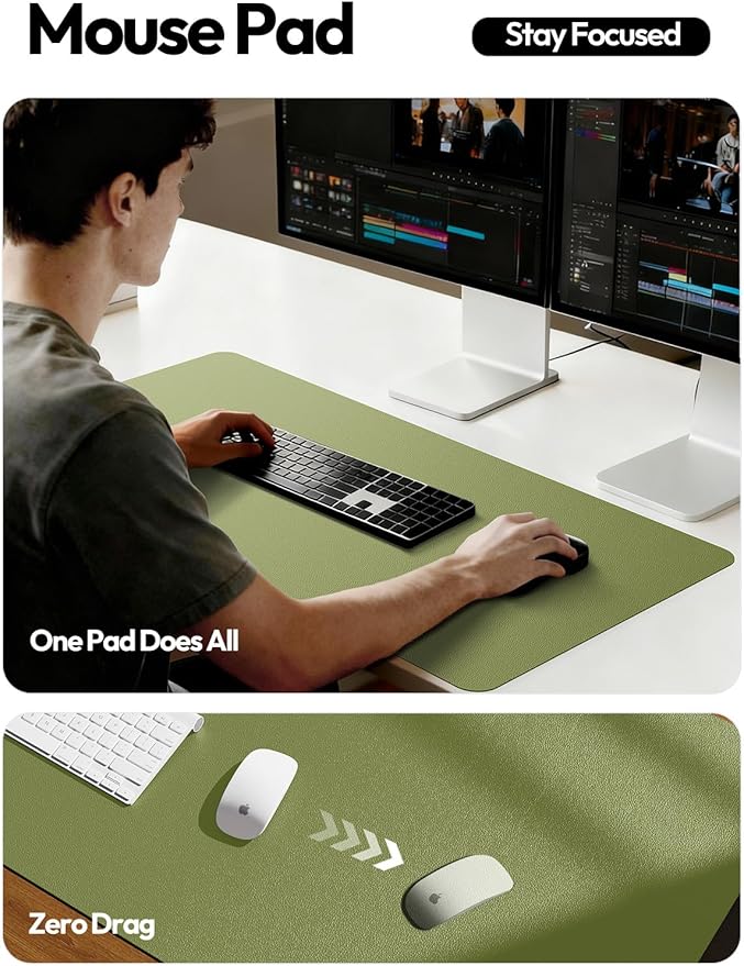 YSAGi Leather Desk Protector, Office Mat, Large Mouse Mat, Non-Slip PU Leather Blotter, Laptop Desk Mat, Waterproof Writing Pad for Office and Home(Green, 42" x 17.2")