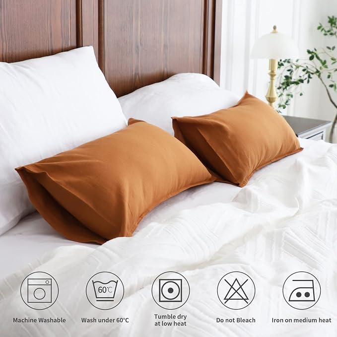 Simple&Opulence Linen Lumbar Pillow Covers 12x20 Inch Set of 2 Flax Cotton Blend Rectangular Decorative Throw Cushion Cover for Couch Sofa Bedroom Office Soft Breathable Farmhouse - Rust