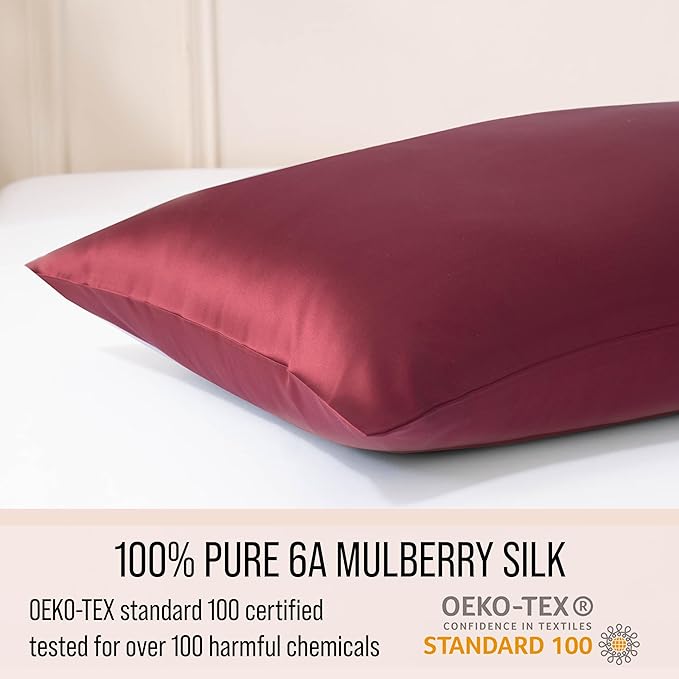Bella Coterie Luxury Silk Pillowcase for Hair and Skin | 30 Momme | 100% Pure 6A Mulberry Silk | Super Soft | Perfectly Plush [Standard, Merlot]