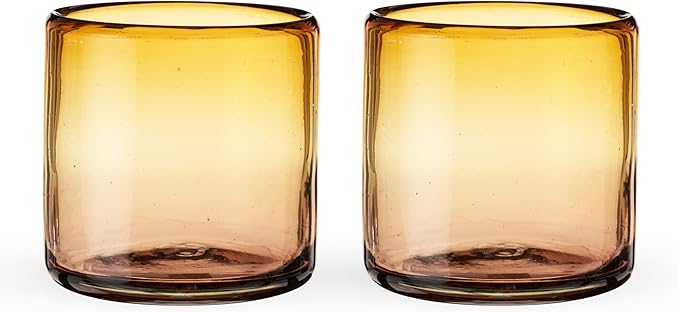 Twine El Ocaso Hand-Blown Tumblers, Recycled Drinking Glasses, Sunset Inspired Yellow and Purple Gradient, Mexican Glassware, Decorative Drinkware for Home Bars, 10 oz, Set of 2