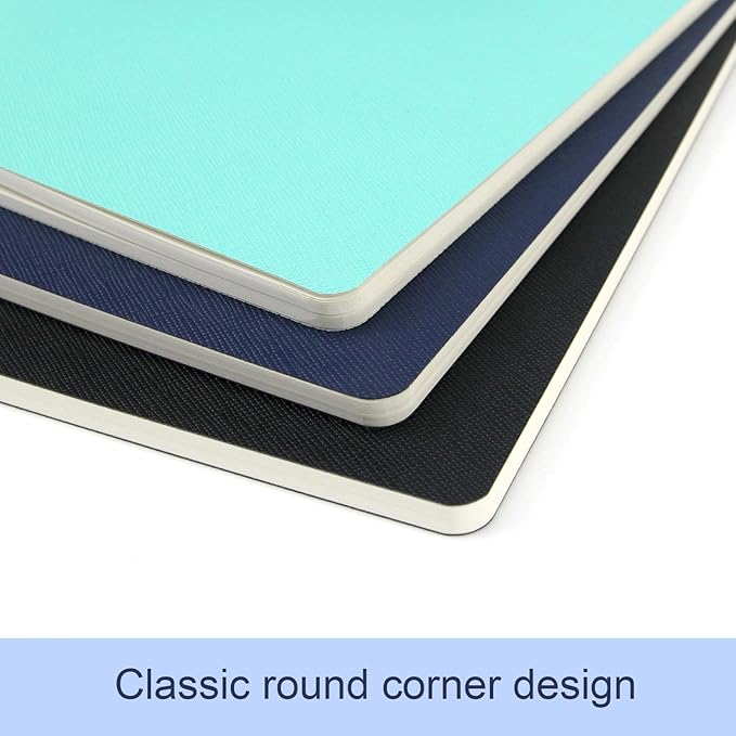 Notebook 3 Pack - 5 “x8”- Made of sustainable and excellent quality paper, simple, natural, portable and flexible design, suitable for office, school (black&dark blue&lime green