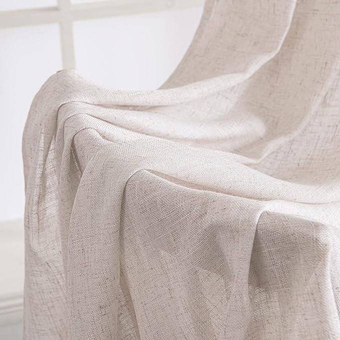 MIULEE White Linen Curtains 84 Inch Length for Bedroom Living Room, Soft Thick Linen Textured Window Drapes Semi Sheer Light Filtering Rod Pocket Back Tab Burlap Look, 2 Panels, 37x84 Inches