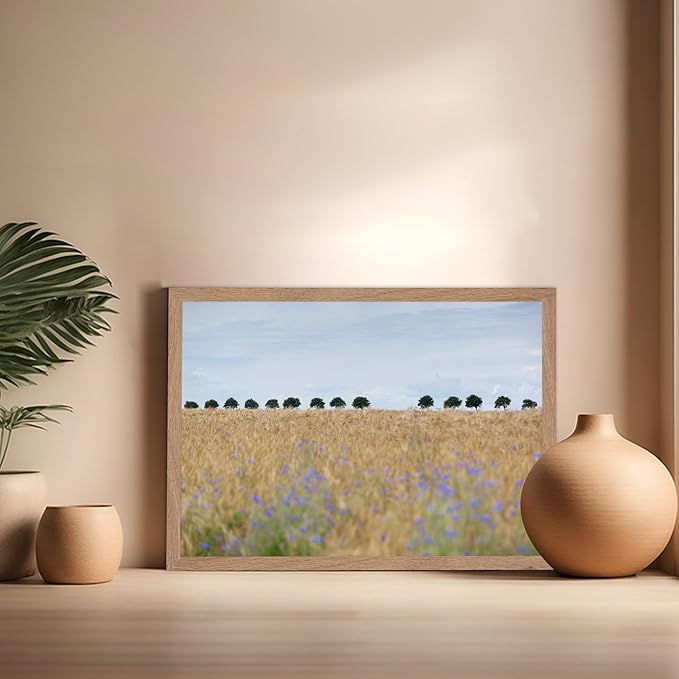 Monem Art Golden Meadow Horizon Landscape Print - Minimalist Nature Photography Poster - Wall Decor for Living Room, Bedroom or Office - 16x20 Beige Framed Wall Art by Mareike Bohmer