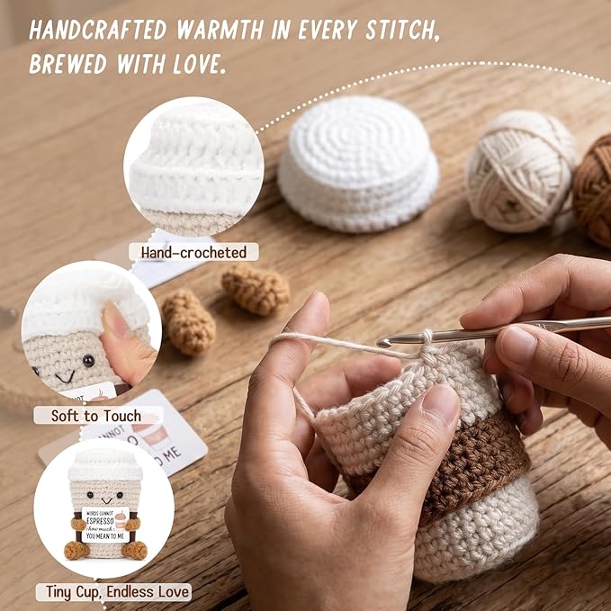 Coffee Lover Gift Set for Women Men, Ceramic Coffee Mug and Handmade Crochet Potato Partner Toy with Positive Card for Friends Teachers Staff Employees Volunteers Birthday Office Desk Decor