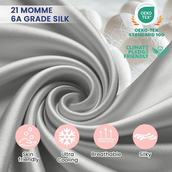 Ravmix Silk Pillow Cases with Zipper, 21momme Mulberry Silk Pillowcase for Hair Skin Health, Soft Smooth Breathable Cool Pillow Cover for Beauty Sleep with Gift Box 1PC(King 20"x36", Apricot Gray)