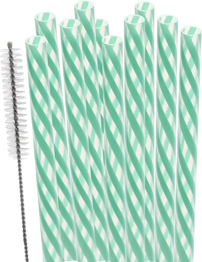 Dakoufish Replacement Straws for StanleylOwalalHydro Jug 40oz 30oz Tumbler,10 Pack 12 Inch Mint Reusable Straws With Cleaning Brush For Stanley Simple Modern Cup,Dishwasher Safe.