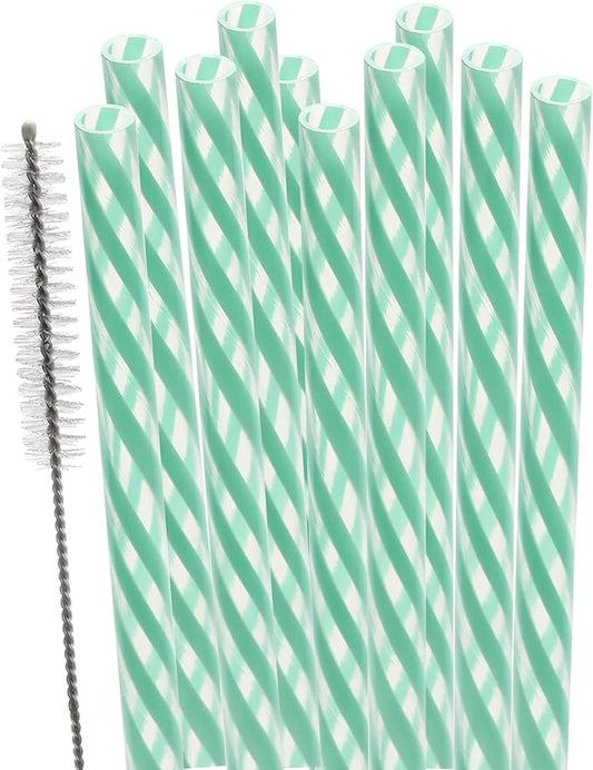 Dakoufish Replacement Straws for StanleylOwalalHydro Jug 40oz 30oz Tumbler,10 Pack 12 Inch Mint Reusable Straws With Cleaning Brush For Stanley Simple Modern Cup,Dishwasher Safe.