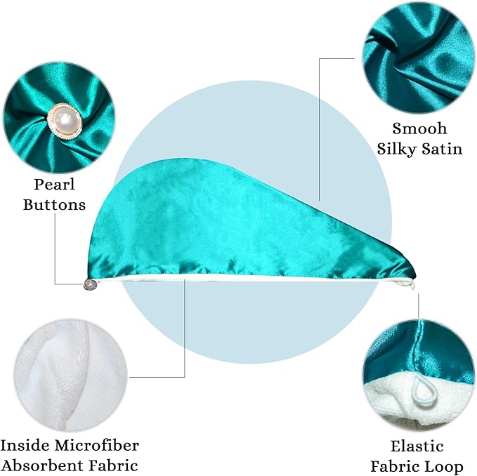 Chloven Satin Microfiber Hair Towel Wrap for Women - Anti Frizz Hair Turbans for Wet Hair,Super Absorbent & Lightweight Hair Wrap Towels，Hair Drying Towel for Curly Long Hair with Button