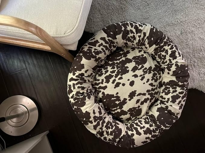 Organic Cotton Canvas Dog Bed: Removable Cover, Natural Fill - Made in USA (Cow Print Brown White, XX Large 50" x 8" inches)