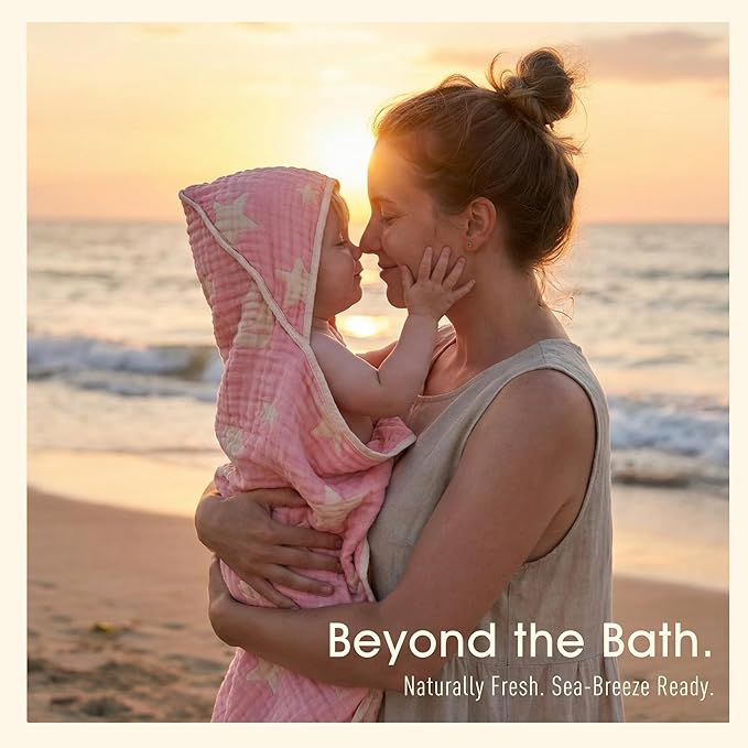 Ultra-Soft Muslin Baby Hooded Towel - 32 x 32 Inches, Ideal for Bath & Beach, Suitable for Both Boys & Girls from Newborns to Toddlers
