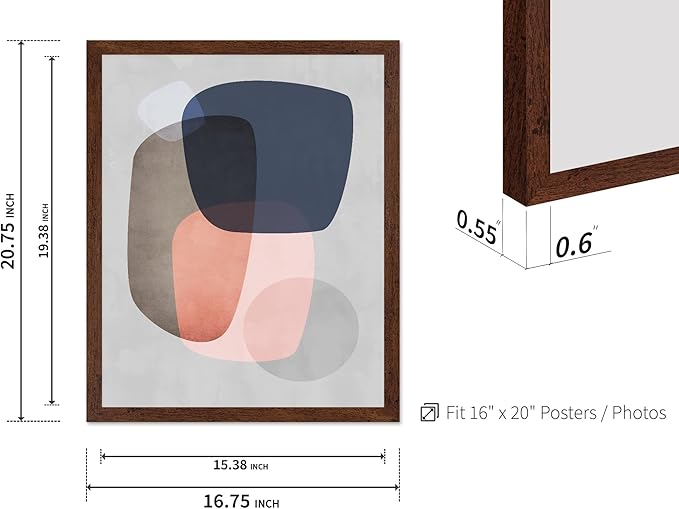 Monem Art Pastel Abstract Organic Shapes Print - Scandinavian Minimalist Art Poster - Wall Decor for Living Room, Bedroom or Office - 16x20 Brown Framed Wall Art by Mareike Bohmer