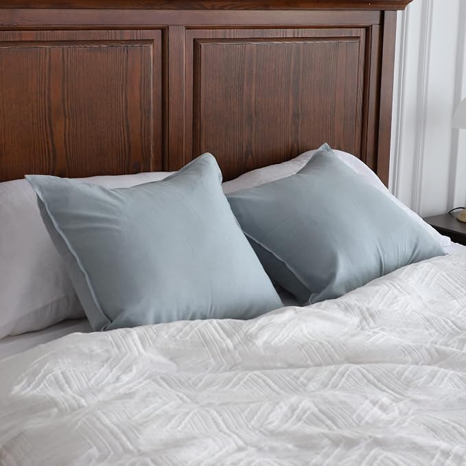 Simple&Opulence Linen Throw Pillow Covers 18x18 Inch Set of 2 Flax Cotton Blend Solid Color Decorative Square Cushion Cover for Couch Sofa Office Soft Breathable Farmhouse - Dusty Blue