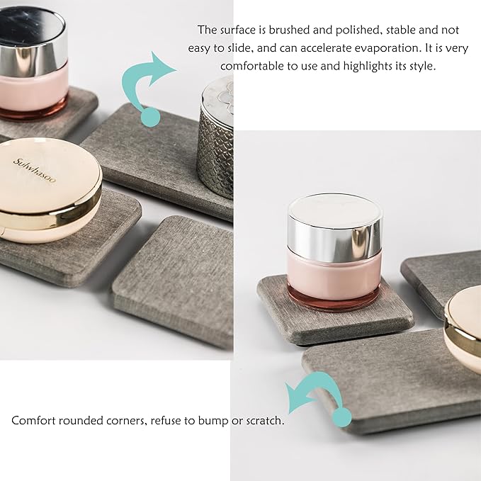 NiuYichee Set of 4 Water Absorbent Diatomite Coasters, Diatomaceous Earth Kitchen Soap Dish, Bathroom Trays, Water Absorbing Stone Used for Hand Soaps & Plants & Toiletries in The Modern Home