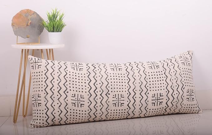Trade Star 100% Cotton Throw Pillow Cover Authentic Mudcloth Cushion Cover Highly Durable Cushion Cover Large Body Indian Modern Living Room Decor for Bed (Ivory ALMA 14X36 INCHES)