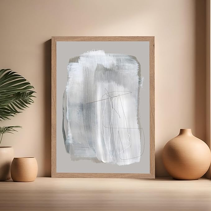 Monem Art Abstract Minimal Brushstroke Print - Scandinavian Neutral Line Art Poster - Wall Decor for Living Room, Bedroom or Office - 16x20 Beige Framed Wall Art by Mareike Bohmer