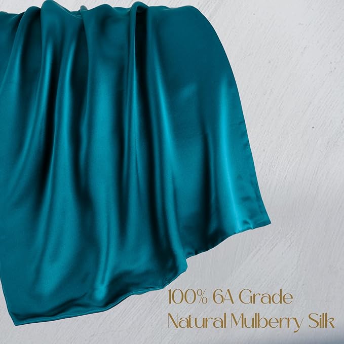 ZIMASILK 100% Pure Mulberry Silk Pillowcase for Hair and Skin Health,Soft and Smooth,Both Sides Premium Grade 6A Silk,600 Thread Count,with Hidden Zipper,1pc (King 20''x36'',Turquoise)