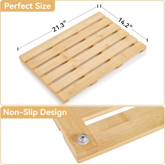 Bamboo Bath Mat for Tub, Non Slip Bath Mat for Shower, Waterproof Wood Bath Mat for Tub, Shower, Swimming Pool, Indoor ＆ Outdoor (21.3"*14.2")