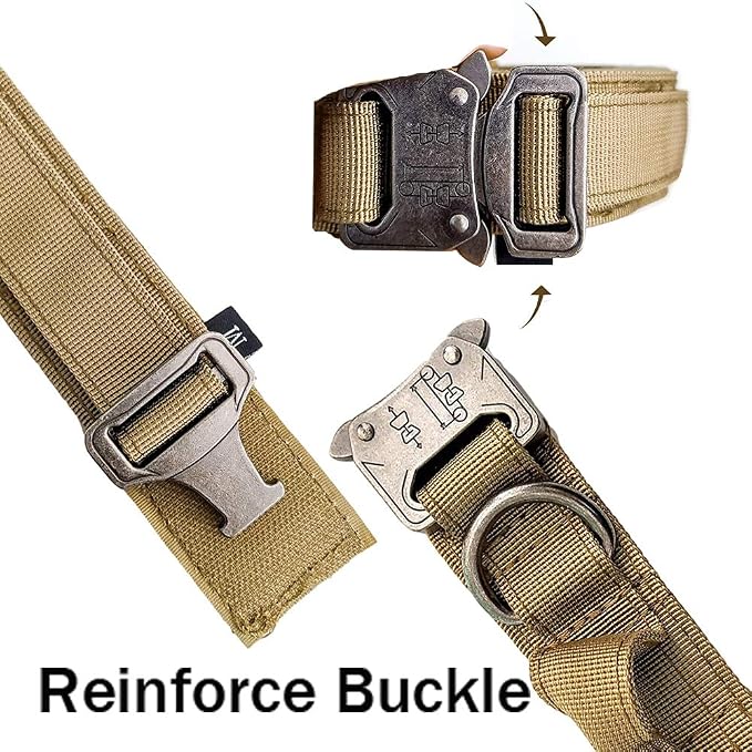 Tactical Dog Collar and Leash Set Adjustable Military Nylon Dog Collar with Control Handle and Heavy Duty Metal Buckle for Large Dogs （Brown S