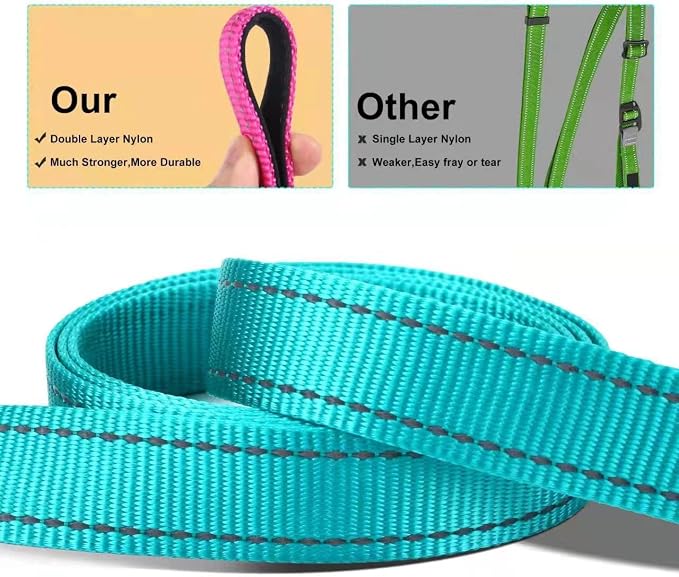 Soft Neoprene Padded Dog Collar and Leash Set for Small Medium Large Dogs, Reflective Durable Nylon Dog Collar with 5ft Leash Easy for Walking, Teal,Neck fit 10.5-15.5’’