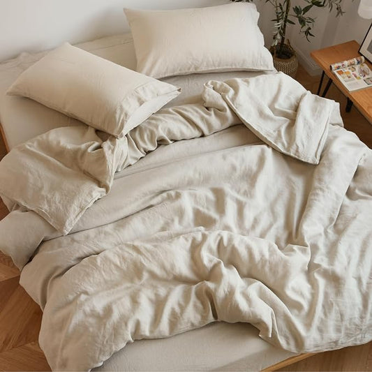 Sijo Stone Washed Organic French Linen Bed Sheet Set, GOTS Certified Organic, Best Cooling Linen Sheet Award by Sleep Foundation, 4 Piece - 2 Pillowcases, 1 Fitted and 1 Flat (Classic, Full)